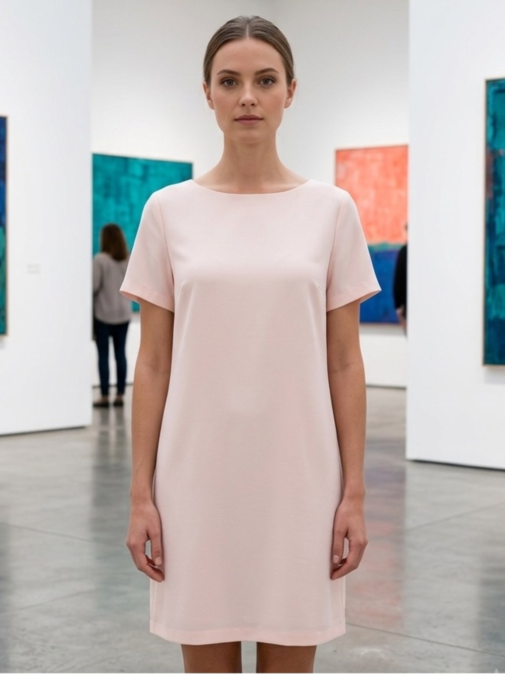 Lulus Pale Pink High-Neck Shift Dress with Exposed Back Zipper | Size Medium